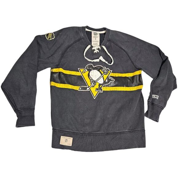 Pittsburgh Penguins Logo Sweatshirt Men M NHL CCM Black Yellow Distressed Hockey - Picture 1 of 12